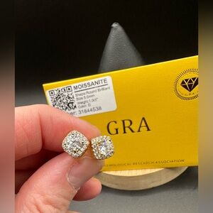 1ct Moissanite Halo Stud Earrings 14K Gold GRA Certified Passes Diamond Tester